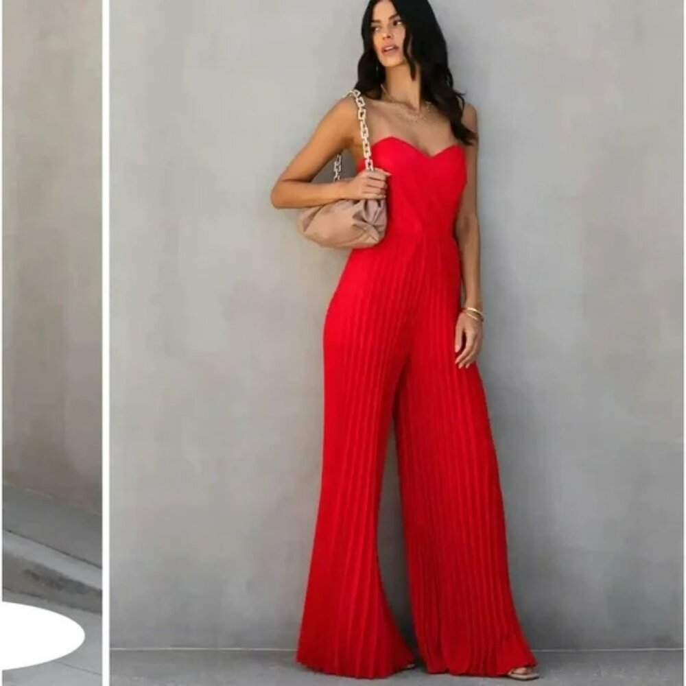 NWT DO+BE Faux Leather Red Bodice Pleated Jumpsuit.  Sz XL - Picture 5 of 8